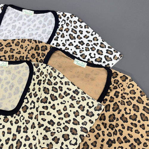 تیشرت پلنگی یقه خشت کبریتی نخ پنبه جنس عالی قد 58 فری سایز از 36 الی58