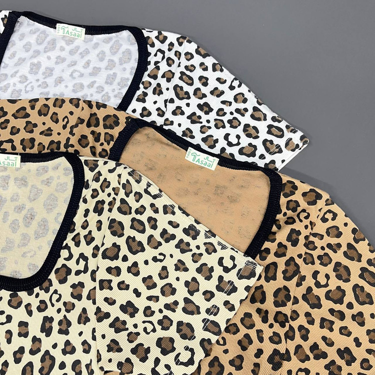 تیشرت پلنگی یقه خشت کبریتی نخ پنبه جنس عالی قد 58 فری سایز از 36 الی58